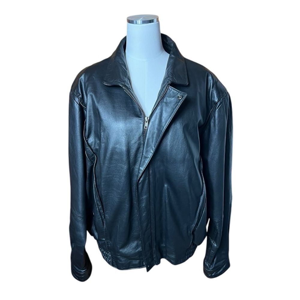 Wilsons Men Black Leather Bomber Biker Jacket Insulated Zip Out lining Size 48